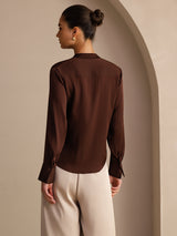 [Cioccolato Fondente] SilkSilky-IT Long Sleeve Tie Neck Bluse 002