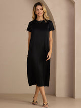 [Nero] SilkSilky-IT Short Sleeve Crew Neck Vestiti da donna 007
