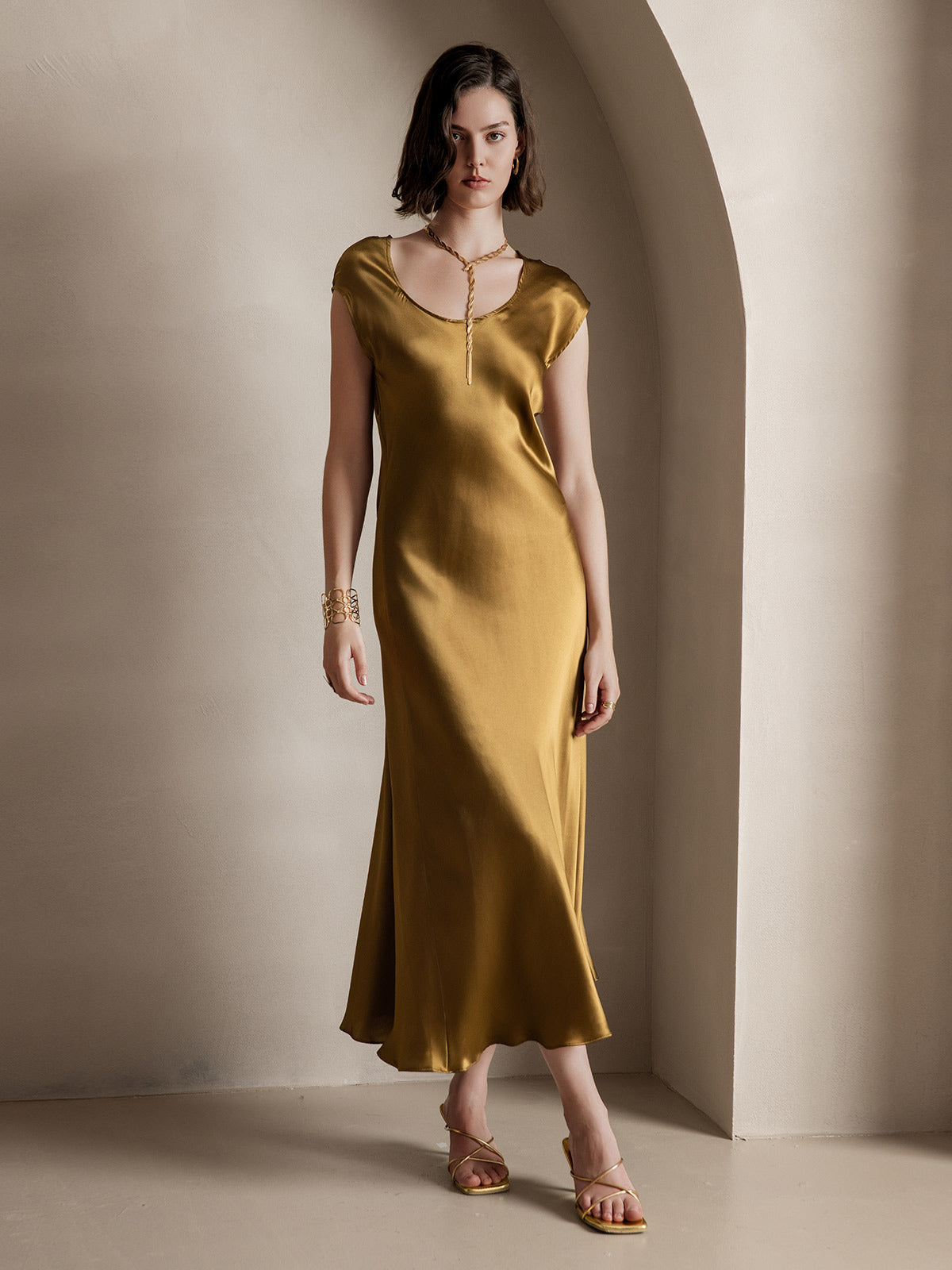 [Marrone] SilkSilky-IT 19Momme Seta Dress 005