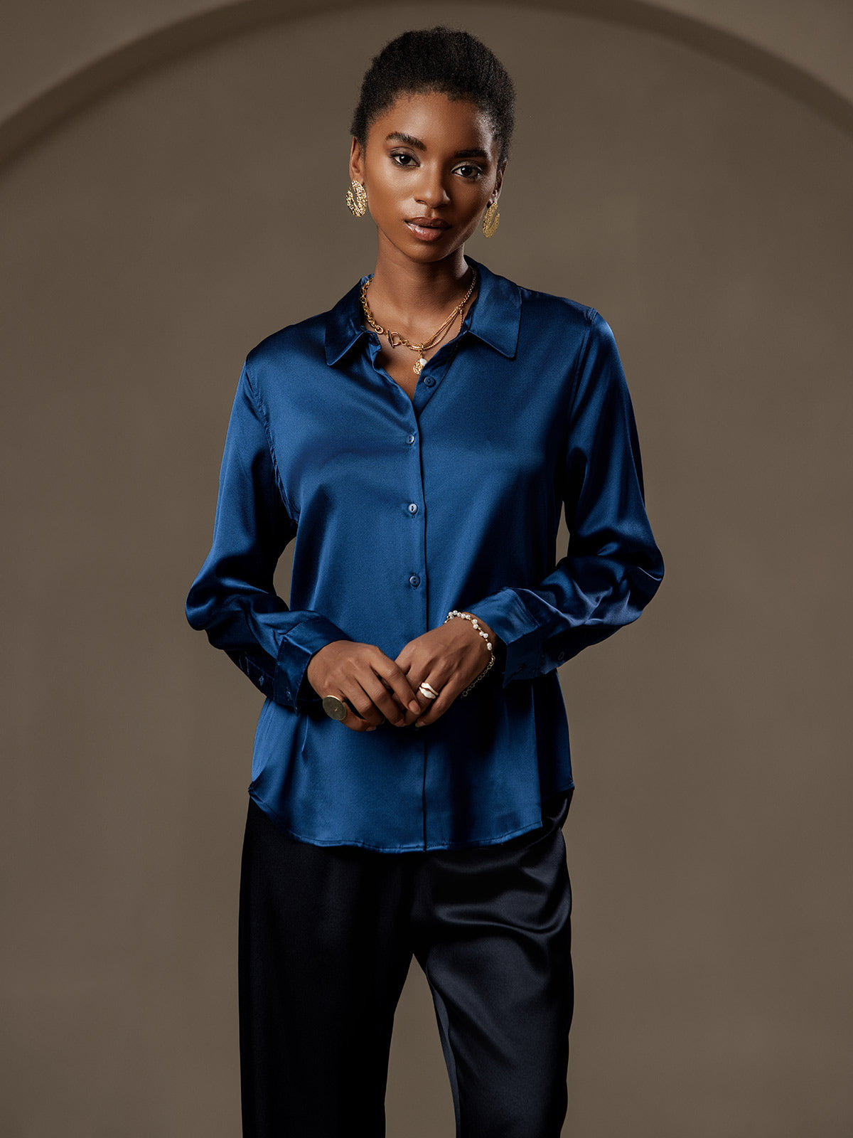 [Verde Acqua] SilkSilky-IT Seta Colletto risvolto Camicie da donna 003