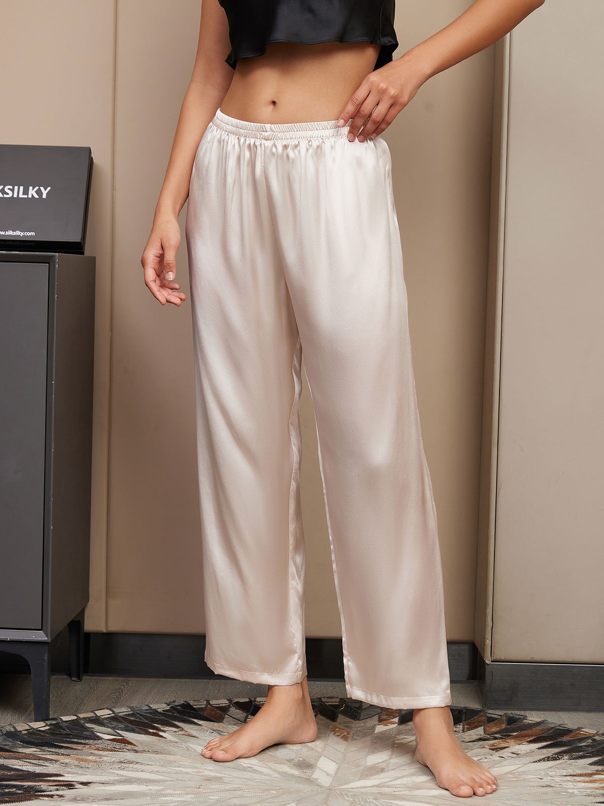 [Beige Chiaro] SilkSilky-IT Seta pura Womens Sleep Bottoms 004