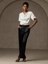 [Bianco] SilkSilky-IT Short Sleeve Cowl Neck Bluse 006
