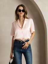 [Rosa] SilkSilky-IT Short Sleeve Lapel Collar Camicie da donna 006