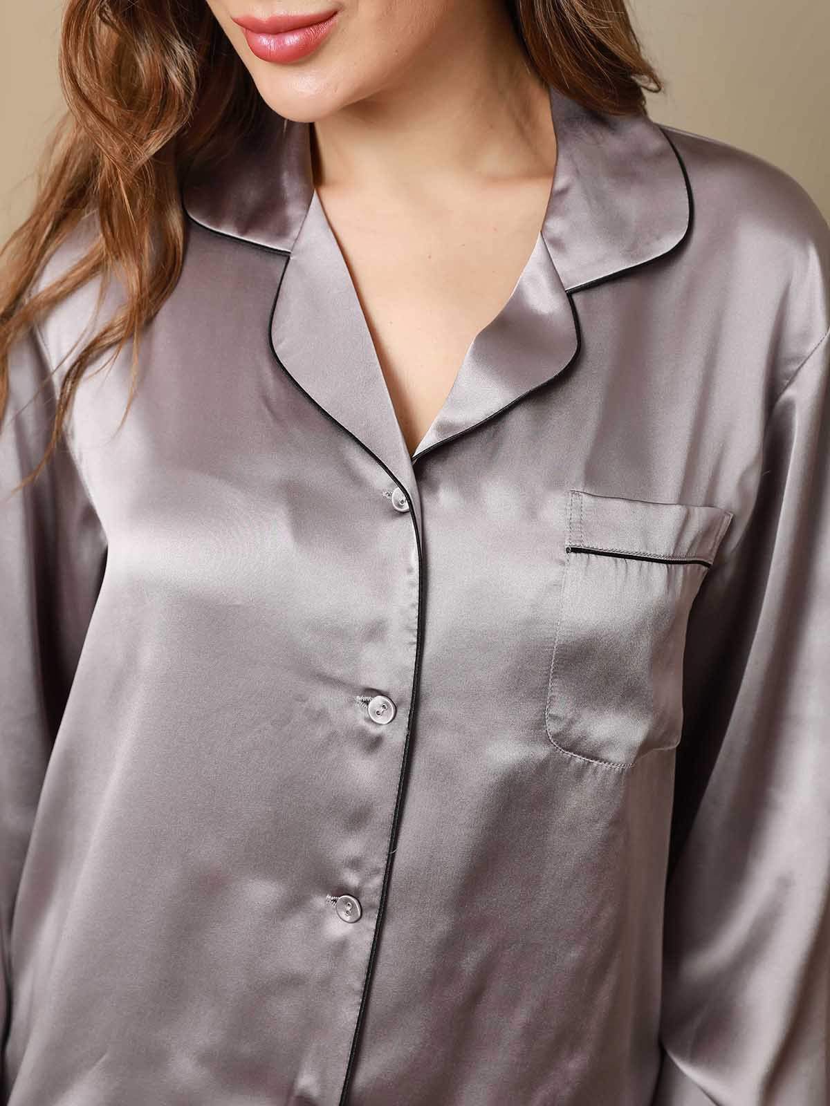 [Grigio] SilkSilky-IT Seta pura Womens Pajamas 009