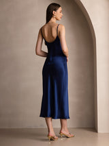 [Blu Scuro] SilkSilky-IT Sleeveless V Neck Vestiti da donna 002