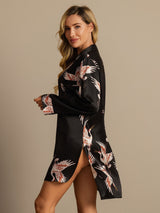 [Nero] SilkSilky-IT Long Sleeve Lapel Collar Camicia da notte 003