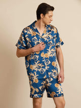 [Drago Navy] SilkSilky-IT Short Sleeve Lapel Collar Pigiami da uomo 001