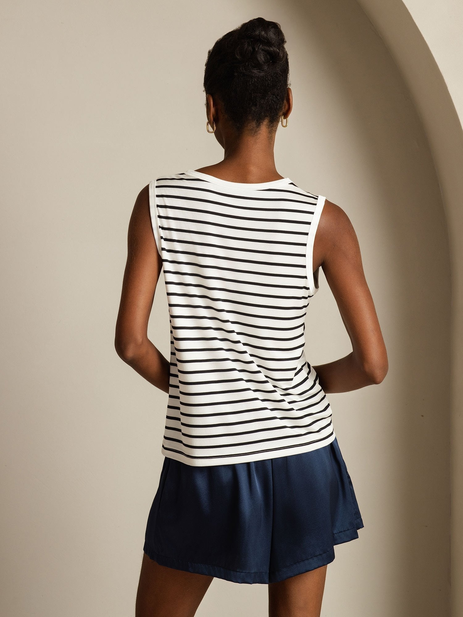 [Righe Bianche] SilkSilky-IT Seta Senza maniche Camisoles 002