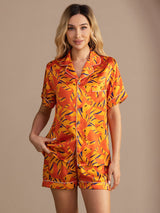 [Cane Arancione] SilkSilky-IT Short Sleeve Lapel Collar Pigiami da donna 001