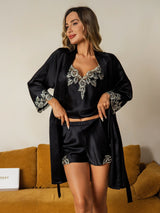 [Nero] SilkSilky-IT Seta A tre quarti Womens Pajamas 003