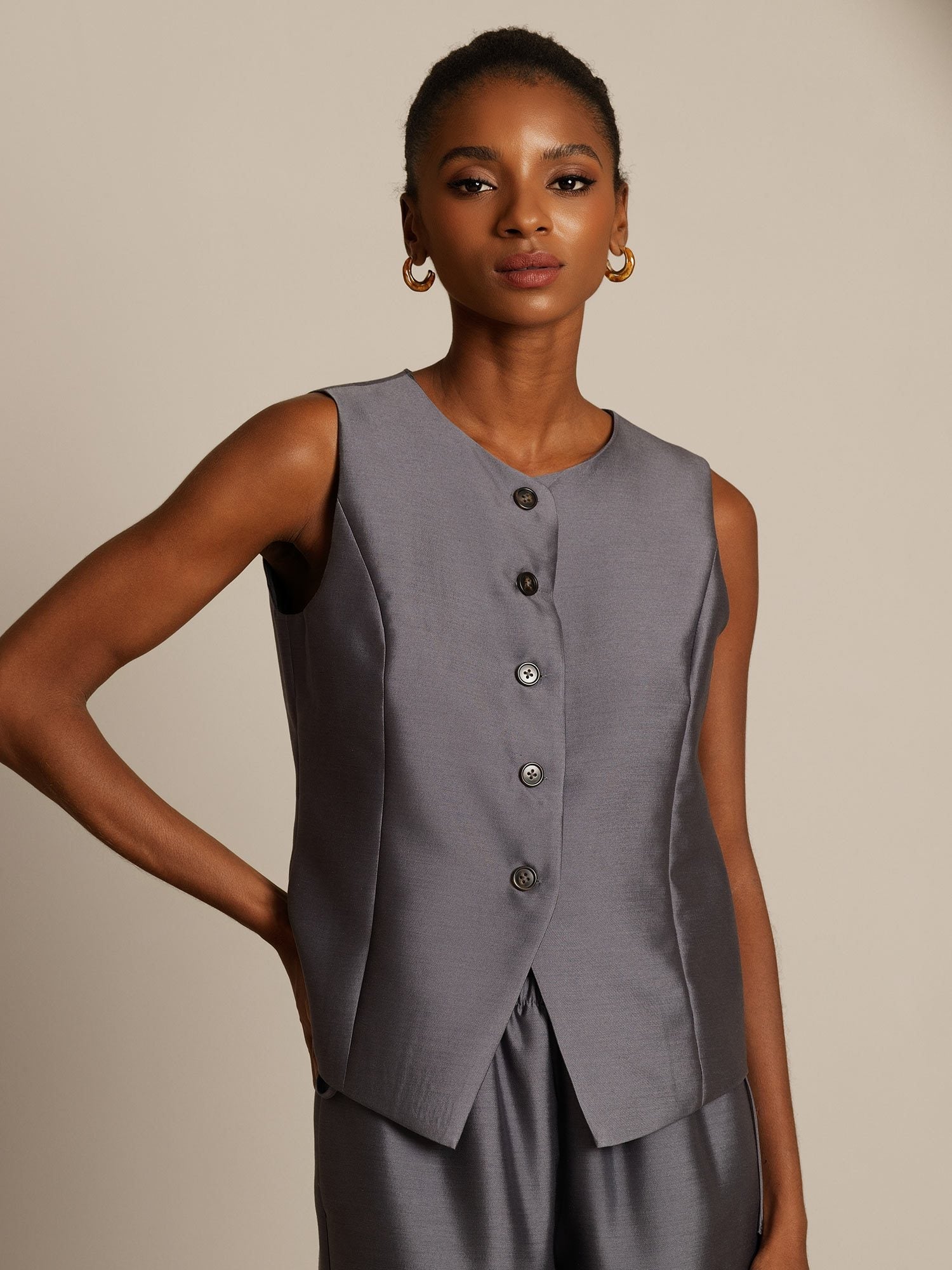 [Grigio] SilkSilky-IT 32Momme Seta Womens Vest 005,