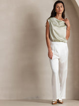 [Verde Chiaro] SilkSilky-IT Cap Sleeve Cowl Neck Magliette donna 006