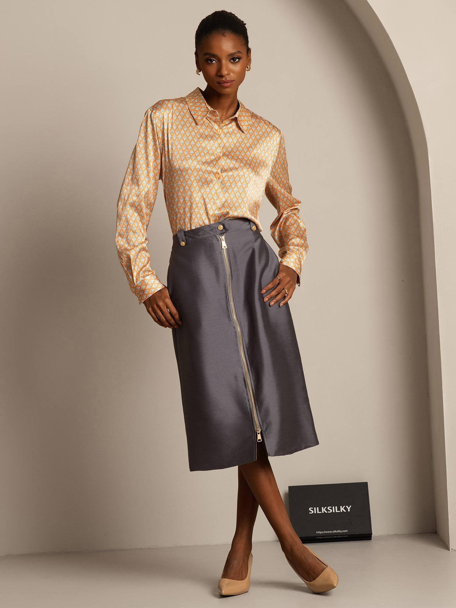 [Grigio] SilkSilky-IT 32Momme Seta Skirt 007,