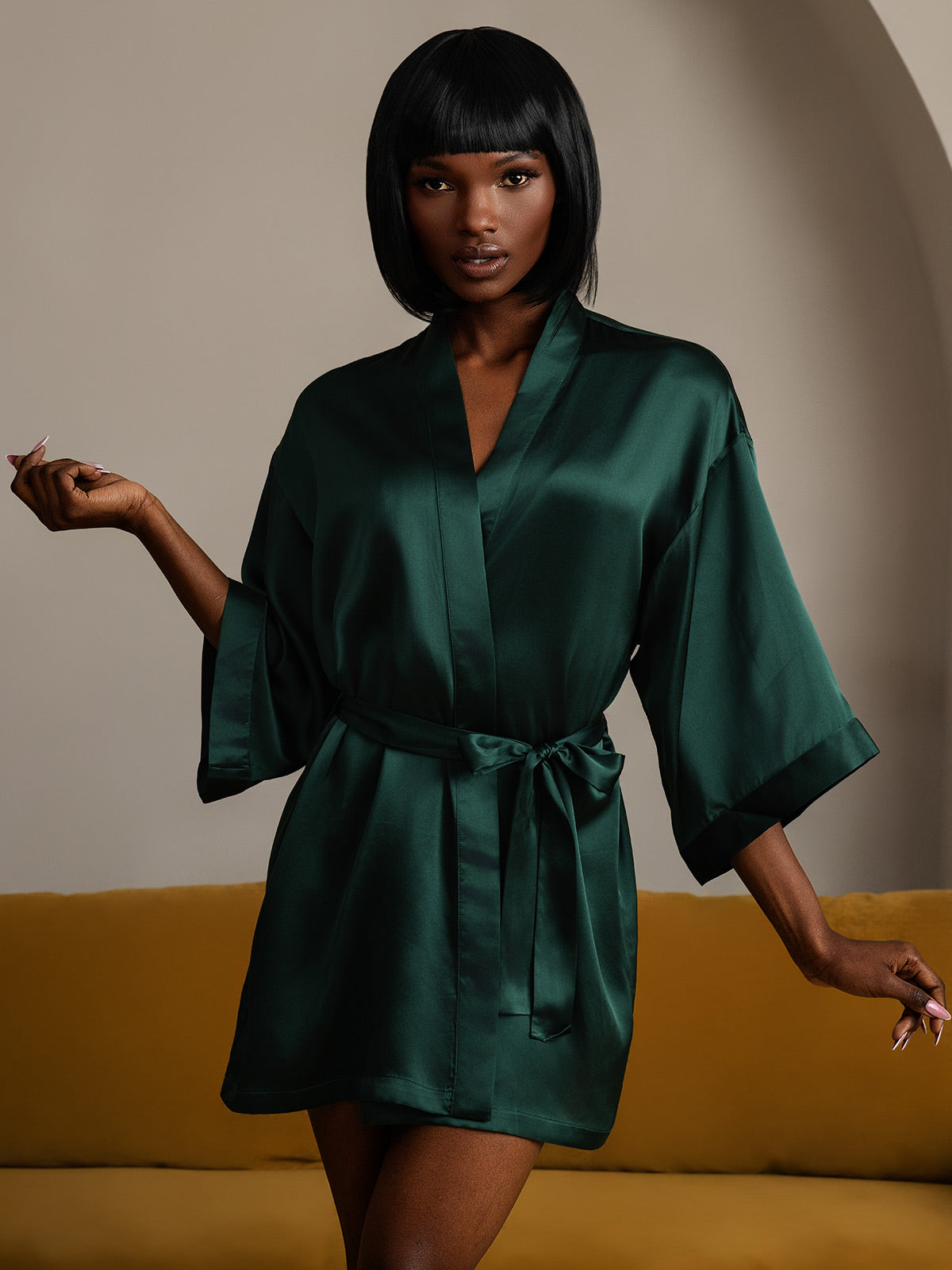 [Verde Scuro] SilkSilky-IT Seta pura Womens Robe 005