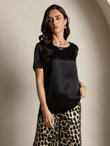 [Multi] SilkSilky-IT Seta pura Maniche Corte Round Neck Pigiami da donna 003