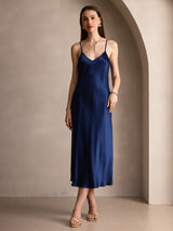 [Blu Scuro] SilkSilky-IT Sleeveless V Neck Vestiti da donna 003