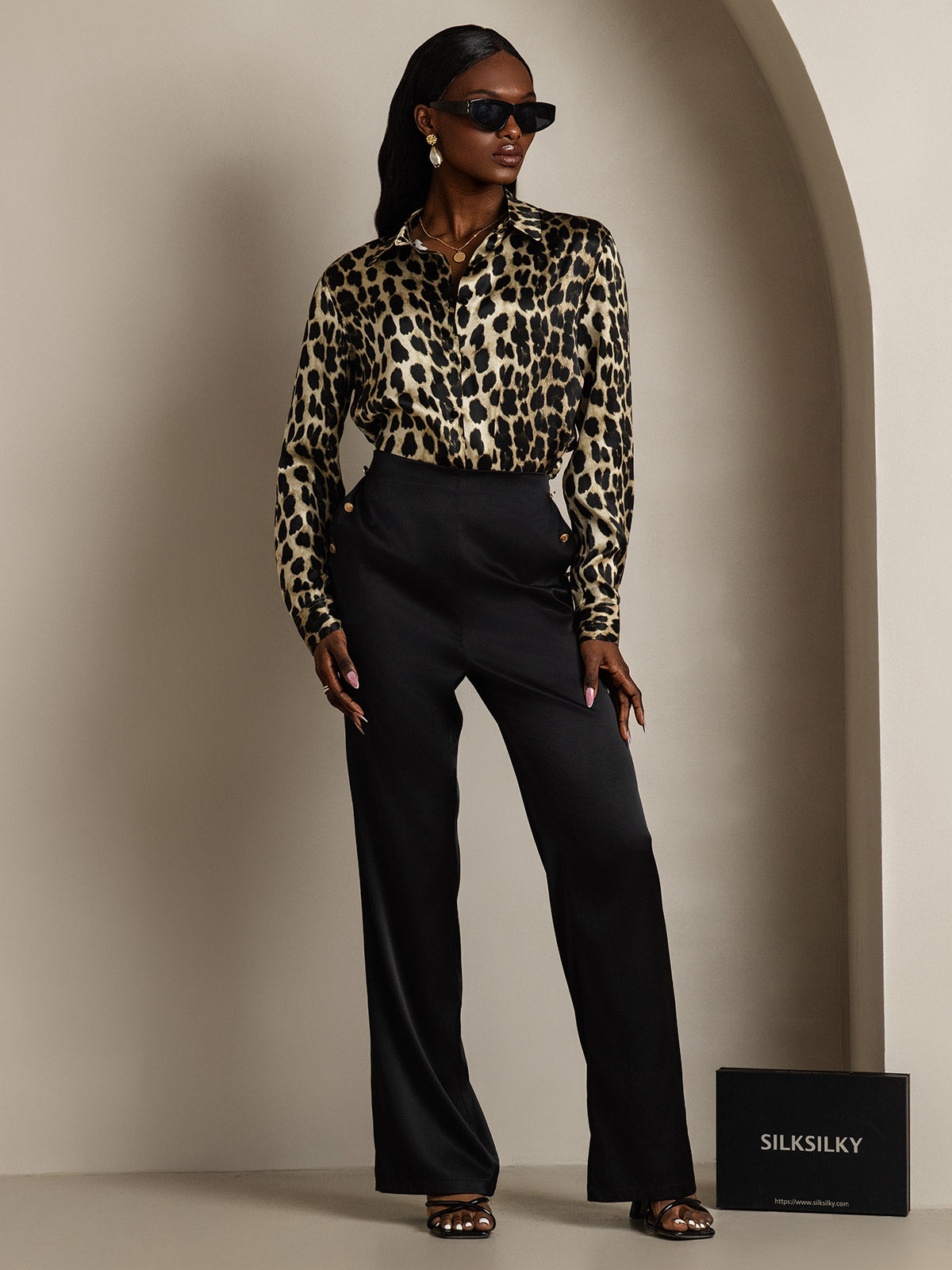 [Leopardo] SilkSilky-IT Seta Colletto risvolto Camicie da donna 008