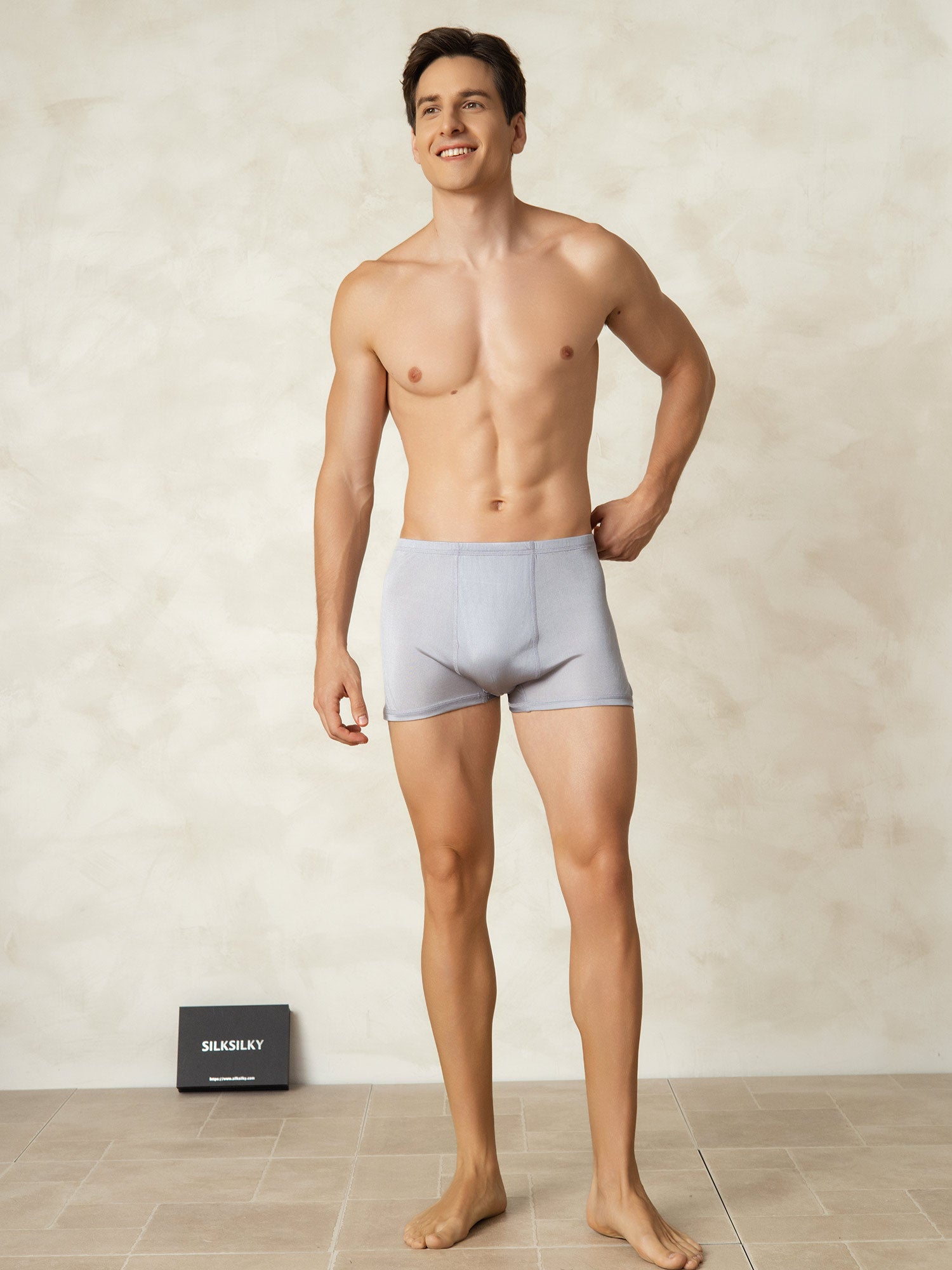 [Grigio] SilkSilky-IT Maglia di seta Mens Underwear 004