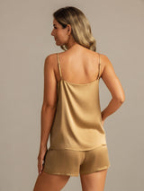 [Marrone Chiaro] SilkSilky-IT 19Momme Seta Senza maniche Camisole Set 002