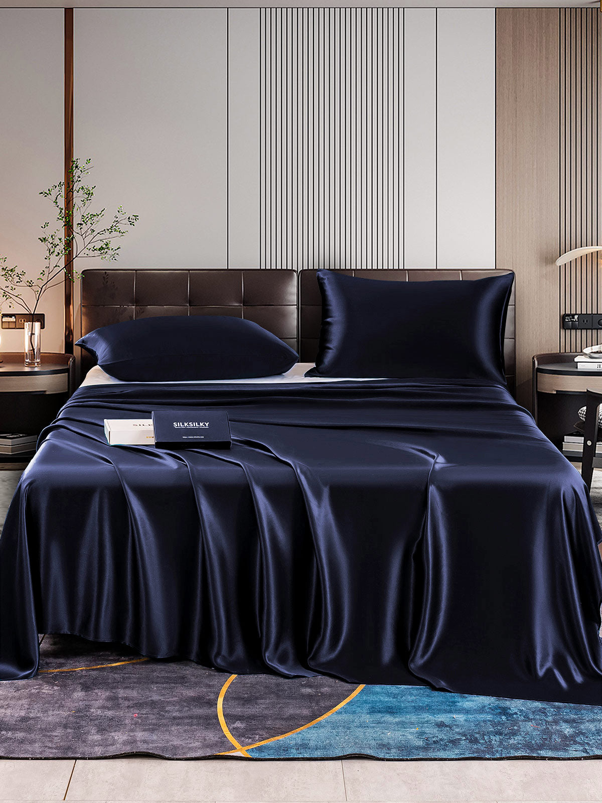 [Blu Scuro] SilkSilky-IT 22Momme Seta pura Bedding Set 001
