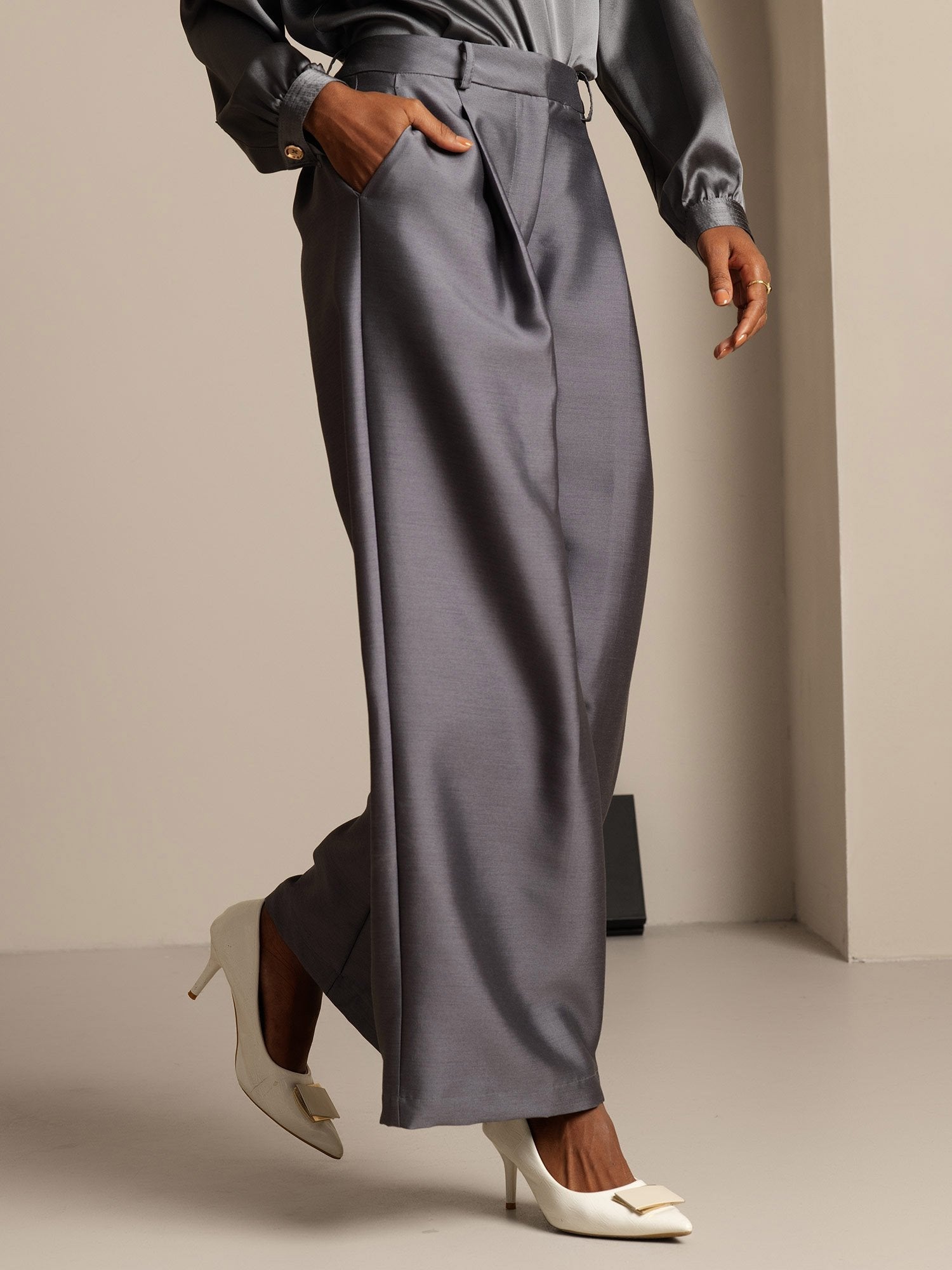 [Grigio] SilkSilky-IT 32Momme Seta Womens Pants 003,