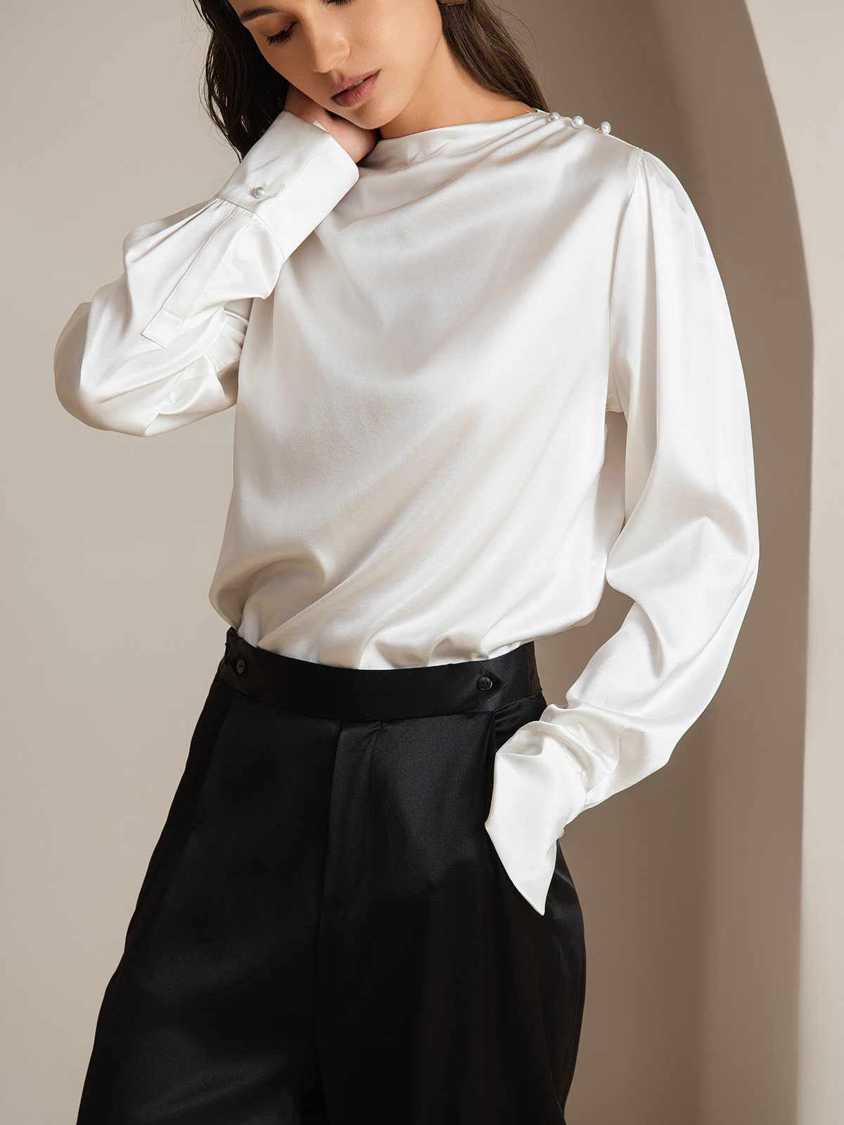 [Bianco] SilkSilky-IT 19Momme Seta Womens Shirt 003
