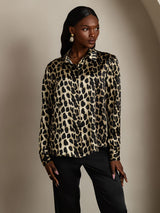 [Leopardo] SilkSilky-IT Long Sleeve Lapel Collar Camicie da donna 004