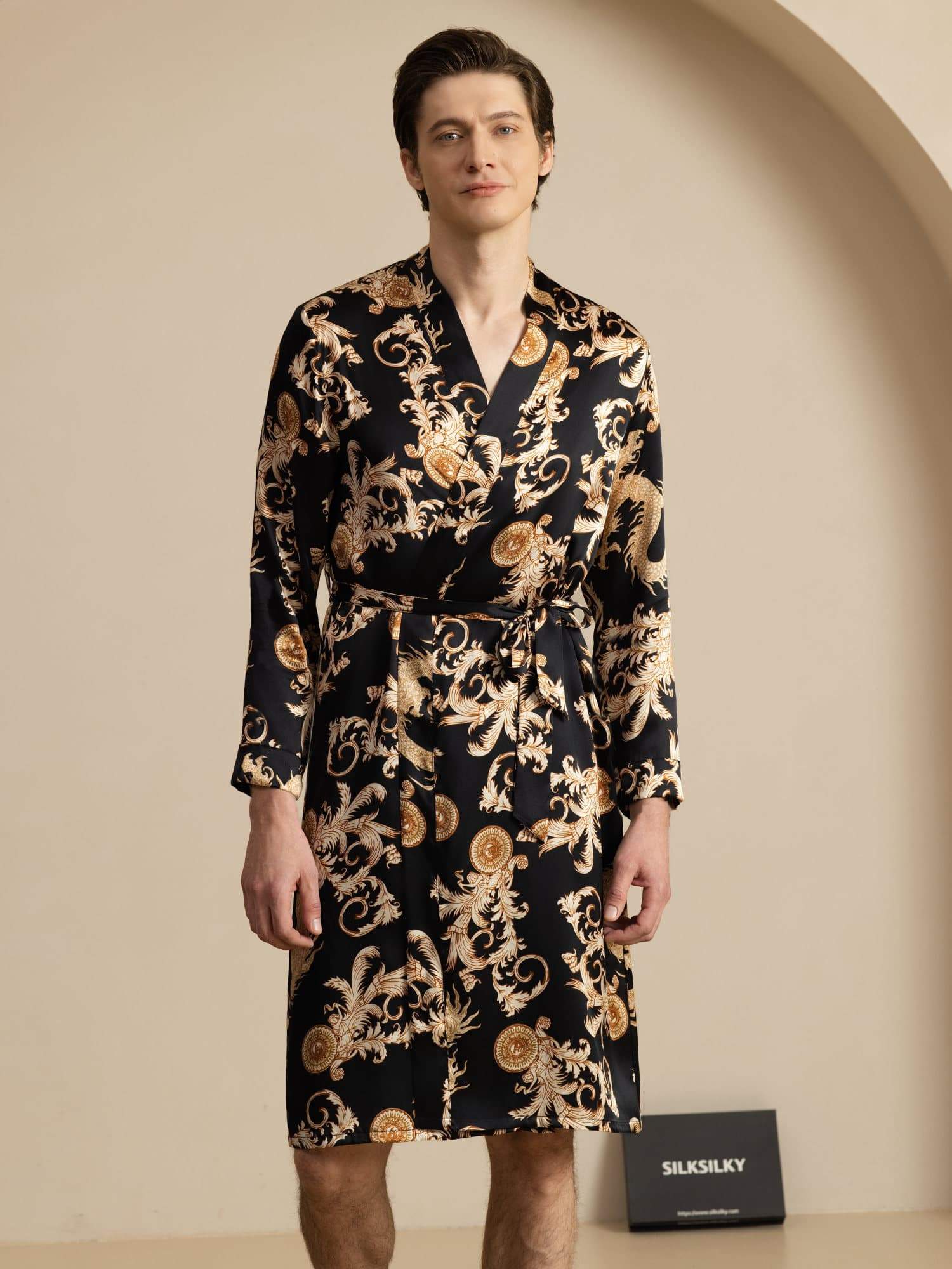 [Drago Nero] SilkSilky-IT Long Sleeve Vestaglia da uomo 001