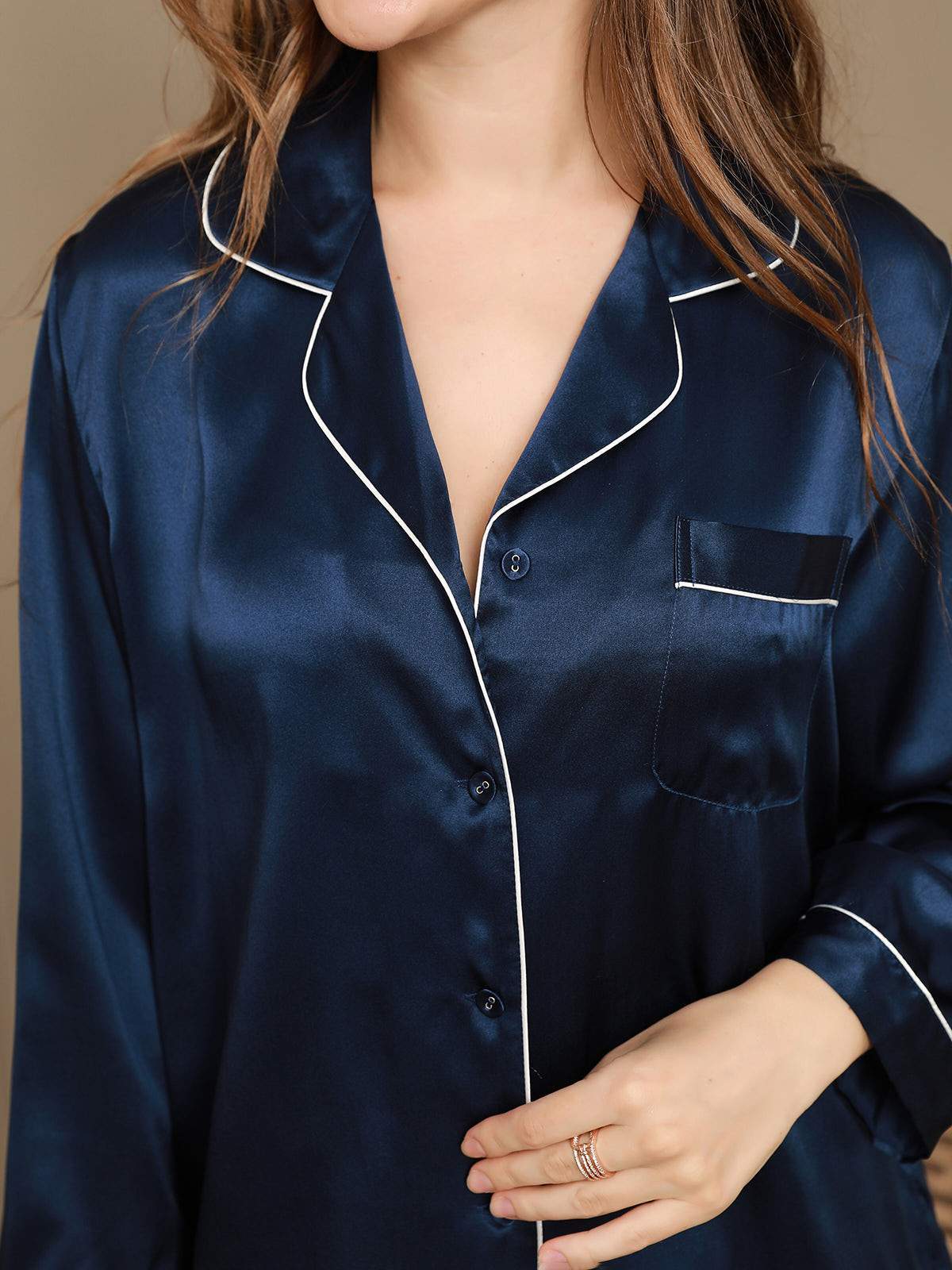 [Blu Scuro] SilkSilky-IT Seta pura Womens Pajamas 004