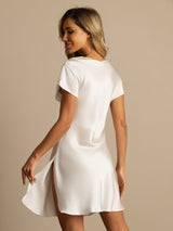 [Bianco] SilkSilky-IT Short Sleeve V Neck Camicia da notte 002