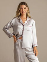 [Argento] SilkSilky-IT Manica lunga Collo a Taglio Pigiami da donna 003