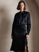 [Nero] SilkSilky-IT Long Sleeve Tie Neck Bluse 002