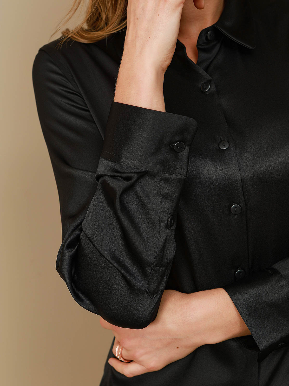 [Nero] SilkSilky-IT Seta Colletto risvolto Camicie da donna 008