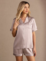 [Grigio Ombra] SilkSilky-IT Short Sleeve Lapel Collar Pigiami da donna 001