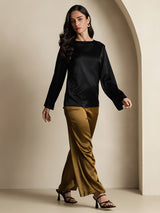 [Nero] SilkSilky-IT Long Sleeve Boat Neck Camicette 008