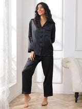 [Nero] SilkSilky-IT Long Sleeve Lapel Collar Pigiami da donna 004