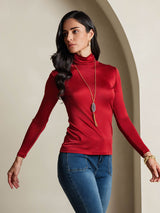 [Vino] SilkSilky-IT Manica lunga Dolcevita Magliette donna 005