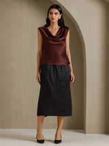 [Cioccolato Fondente] SilkSilky-IT Cap Sleeve Cowl Neck Magliette donna 007