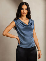 [Verde Petrolio Intenso] SilkSilky-IT Cap Sleeve Cowl Neck Magliette donna 001