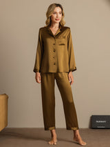[Marrone] SilkSilky-IT Long Sleeve Lapel Collar Pigiami da donna 001
