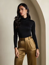 [Nero] SilkSilky-IT Manica lunga Dolcevita Magliette donna 006