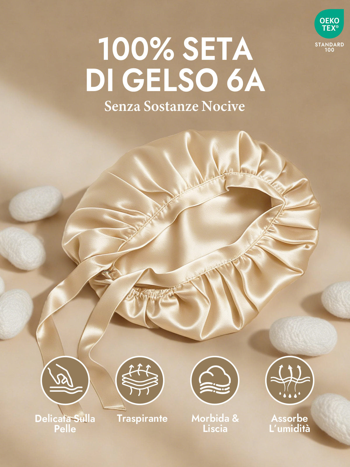 [Champagne] SilkSilky-IT Cuffia di seta 002