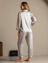 [Argento] SilkSilky-IT Manica lunga Collo a Taglio Pigiami da donna 002