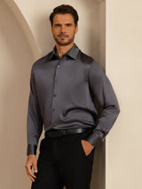 [Grigio Scuro] SilkSilky-IT Long Sleeve Lapel Collar Camicia da uomo 008