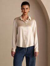 [Beige Riso] SilkSilky-IT Long Sleeve Lapel Collar Camicie da donna 005