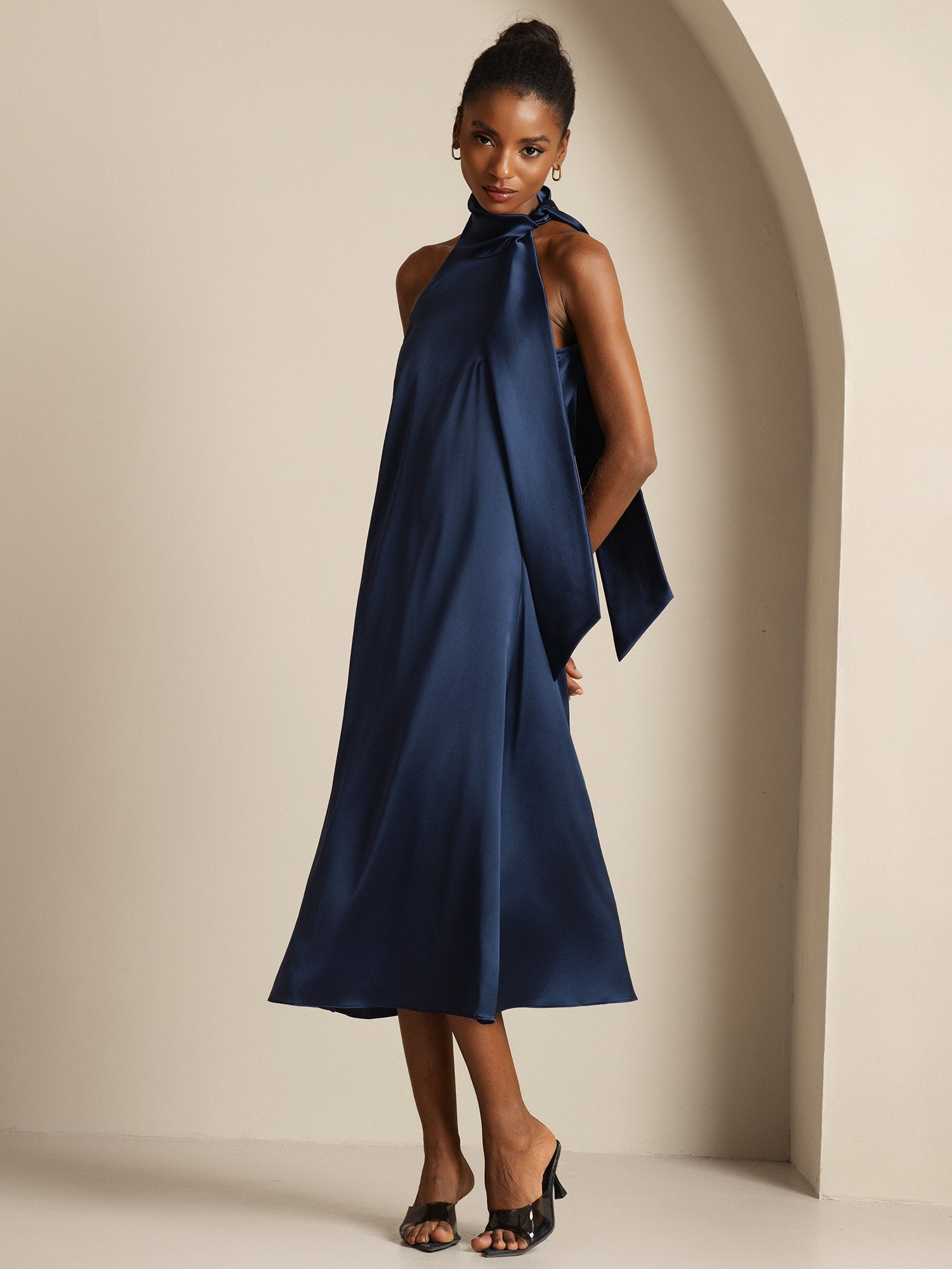 [Blu Scuro] SilkSilky-IT 19Momme Seta Senza maniche Dress 003