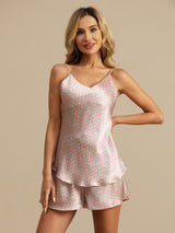 [Rosa Cuore Geo] SilkSilky-IT Sleeveless V Neck Set di Bretelle 005