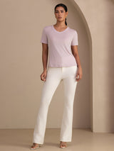 [Lavanda] SilkSilky-IT Short Sleeve V Neck Magliette donna 007