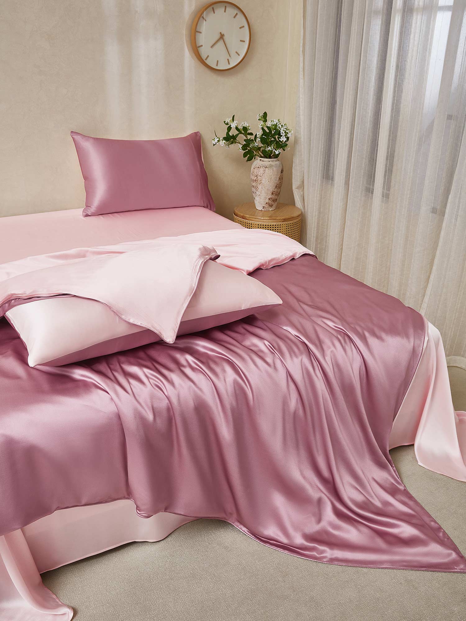 [MalvaPallido+RosaChiaro] SilkSilky-IT 19Momme Seta pura Bedding Set 001,