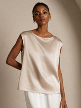 [Beige] SilkSilky-IT Cap Sleeve Round Neck Magliette donna 003